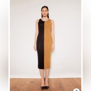 LNA Two-Tone Black and Camel Midi Dress